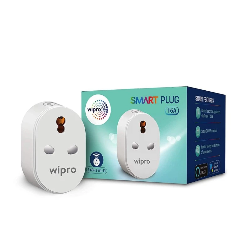 Wipro 16A Wi-Fi Smart Plug with Energy Monitoring- Suitable for Large Appliances like Geysers, Microwave Ovens, Air Conditioners (Works with Alexa and Google Assistant)- White Wipro 16A Wi-Fi Smart Plug with Energy Monitoring- Suitable for Large Appliances like Geysers, Microwave Ovens, Air Conditioners (Works with Alexa and Google Assistant)- White