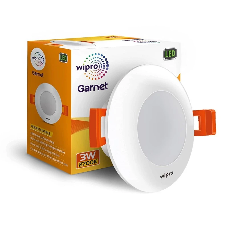 Wipro Garnet 3W Led Mini Downlight|Warm White (2700K)|Compact Design with 120° Beam Angle|Recessed Down Light for False Ceiling|Cutout-2.3 Inch|Pack of 2 Wipro Garnet 3W Led Mini Downlight|Warm White (2700K)|Compact Design with 120° Beam Angle|Recessed Down Light for False Ceiling|Cutout-2.3 Inch|Pack of 2
