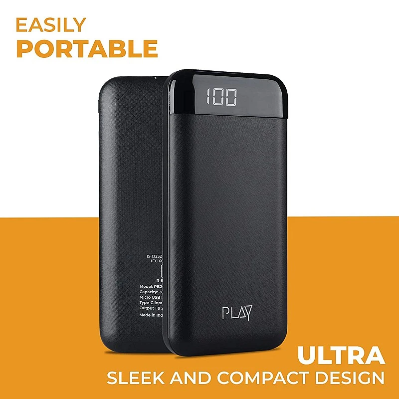 World Of PLAY 20000mAh Power Bank PBA20 Black with Li-Polymer Batteries and Fast Charging Smart Watches Neckbands Other Devices World Of PLAY 20000mAh Power Bank PBA20 Black with Li-Polymer Batteries and Fast Charging Smart Watches Neckbands Other Devices