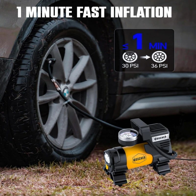 Woschaerr Digital Tyre Inflator for Car - 300 psi, 12V DC Portable Air Pump/Compressor with Digital Tyre Pressure Gauge, for Car, Bikes, Bicycles or Any Inflatable with LED/SOS Light| 2 Years Warranty Woschaerr Digital Tyre Inflator for Car - 300 psi, 12V DC Portable Air Pump/Compressor with Digital Tyre Pressure Gauge, for Car, Bikes, Bicycles or Any Inflatable with LED/SOS Light| 2 Years Warranty