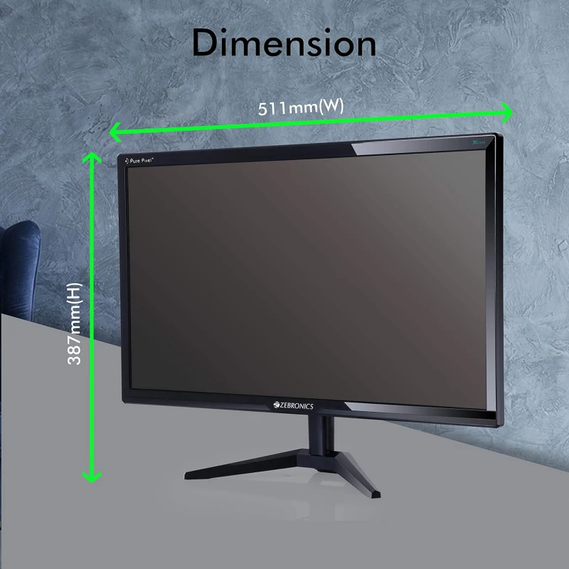 ZEBRONICS A22FHD LED (21.5") (54.61 cm) LED 1920x1080 Pixels FHD Resolution Monitor with HDMI + VGA Dual Input, Built-in Speaker, Wall Mount Facility, max 220 Nits Brightness, Black ZEBRONICS A22FHD LED (21.5") (54.61 cm) LED 1920x1080 Pixels FHD Resolution Monitor with HDMI + VGA Dual Input, Built-in Speaker, Wall Mount Facility, max 220 Nits Brightness, Black