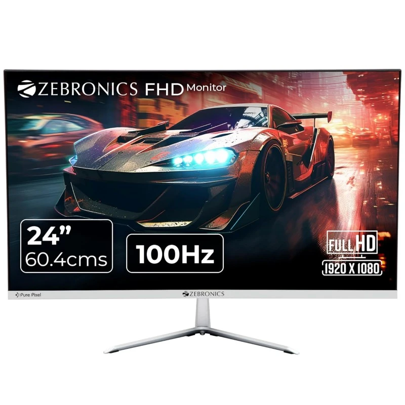ZEBRONICS A24FHD LED Monitor, 24 inch (60.96cm), 250 nits, 100Hz, Slim Design, FHD, 1080p, Wall Mountable, HDMI, VGA, Ultra Slim Bezel, Metal stand, Built-in Speakers- ZEBRONICS A24FHD LED Monitor, 24 inch (60.96cm), 250 nits, 100Hz, Slim Design, FHD, 1080p, Wall Mountable, HDMI, VGA, Ultra Slim Bezel, Metal stand, Built-in Speakers-