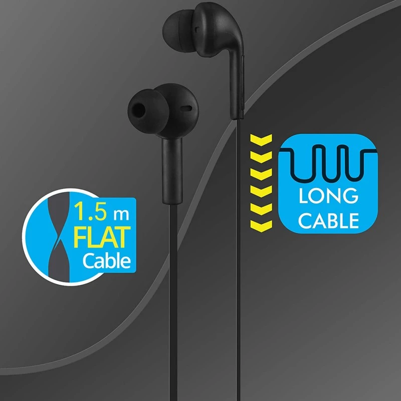 ZEBRONICS Zeb-Ease Wired in Ear Earphone with Mic (Black)- ZEBRONICS Zeb-Ease Wired in Ear Earphone with Mic (Black)-