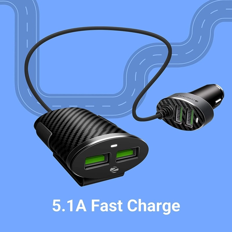 Zebronics ZEB-CC514AE Dual Port Front Back seat car Charger That Comes with Fast Charge Zebronics ZEB-CC514AE Dual Port Front Back seat car Charger That Comes with Fast Charge