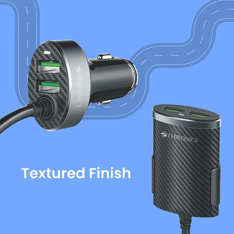 Zebronics ZEB-CC514AE Dual Port Front Back seat car Charger That Comes with Fast Charge Zebronics ZEB-CC514AE Dual Port Front Back seat car Charger That Comes with Fast Charge