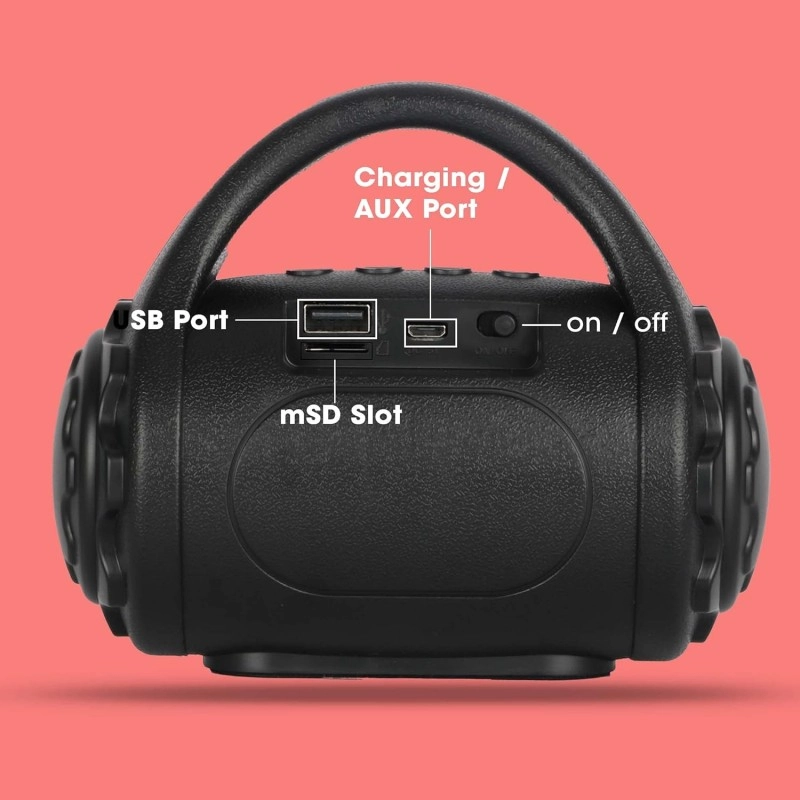 Zebronics ZEB-COUNTY 3W Wireless Bluetooth Portable Speaker With Supporting Carry Handle, USB, SD Card, AUX, FM & Call Function. (Black)