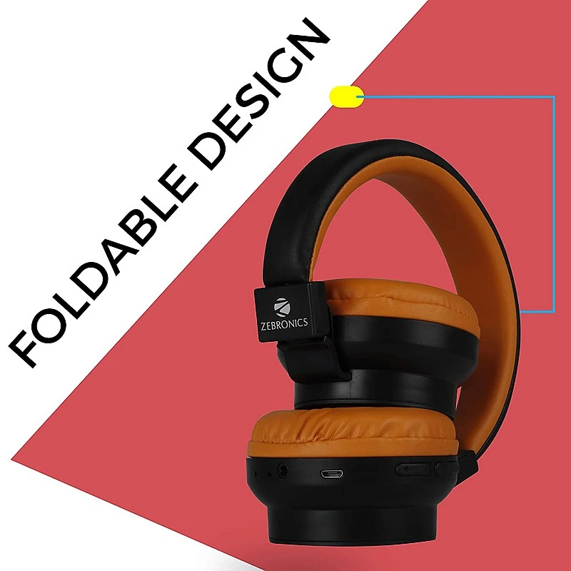 Zebronics Zeb-Bang Bluetooth Wireless Over Ear Headphones with Mic (Orange) Zebronics Zeb-Bang Bluetooth Wireless Over Ear Headphones with Mic (Orange)