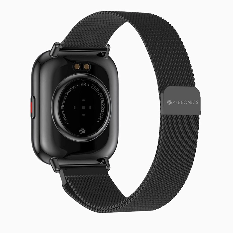 Zebronics Zeb-FIT5220CH Smart Fitness Watch, 2.5D Curved Glass 4.4cm Large Square Display Metal Body HR Monitor (Black)