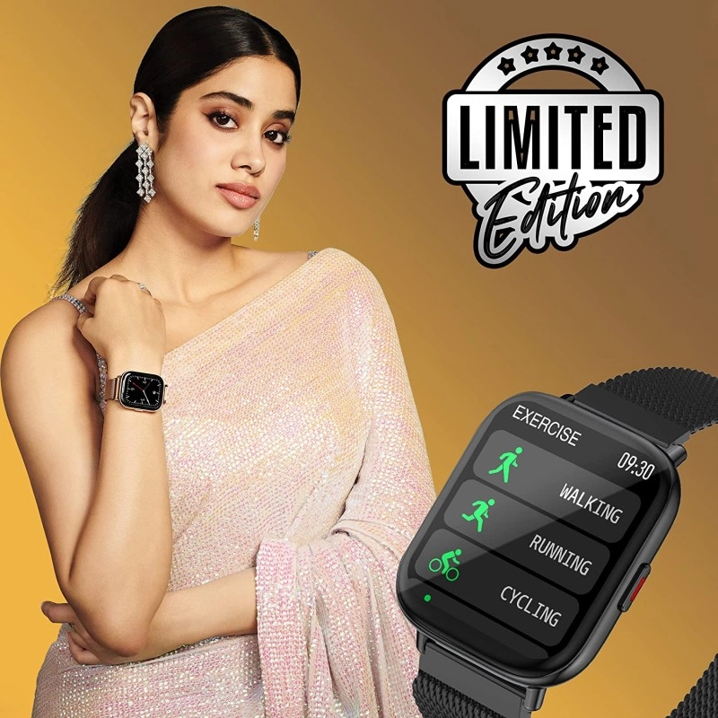 Zebronics Zeb-FIT5220CH Smart Fitness Watch, 2.5D Curved Glass 4.4cm Large Square Display Metal Body HR Monitor (Black)