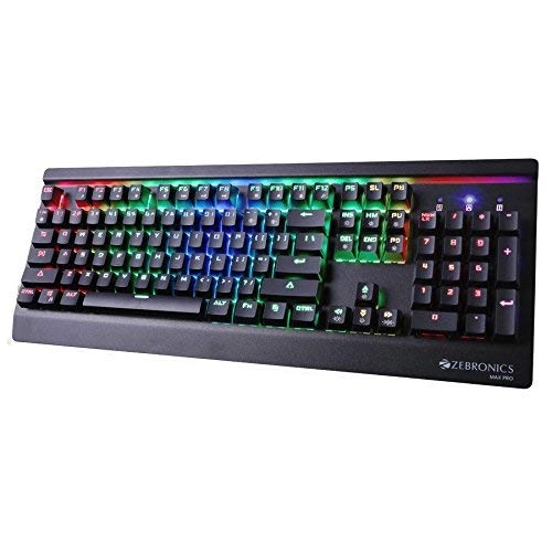 Zebronics Zeb-Max Pro Mechanical Gaming Full Size Keyboard, Suspended Keycaps, 18 RGB Light Modes (Gold Plated USB, Braided Cable) Zebronics Zeb-Max Pro Mechanical Gaming Full Size Keyboard, Suspended Keycaps, 18 RGB Light Modes (Gold Plated USB, Braided Cable)
