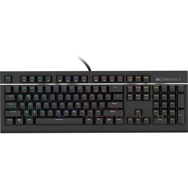 Zebronics Zeb-Max Pro Mechanical Gaming Full Size Keyboard, Suspended Keycaps, 18 RGB Light Modes (Gold Plated USB, Braided Cable) Zebronics Zeb-Max Pro Mechanical Gaming Full Size Keyboard, Suspended Keycaps, 18 RGB Light Modes (Gold Plated USB, Braided Cable)