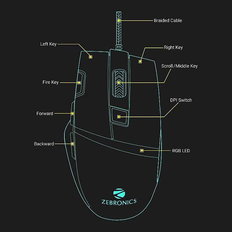 Zebronics Zeb Tempest - Premium USB Gaming Mouse with 7 Buttons, Upto 3200 DPI, RGB LED Modes and 1.8 Metre Braided Cable Zebronics Zeb Tempest - Premium USB Gaming Mouse with 7 Buttons, Upto 3200 DPI, RGB LED Modes and 1.8 Metre Braided Cable