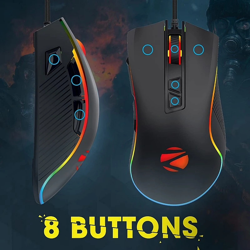Zebronics Zeb Tempest - Premium USB Gaming Mouse with 7 Buttons, Upto 3200 DPI, RGB LED Modes and 1.8 Metre Braided Cable Zebronics Zeb Tempest - Premium USB Gaming Mouse with 7 Buttons, Upto 3200 DPI, RGB LED Modes and 1.8 Metre Braided Cable