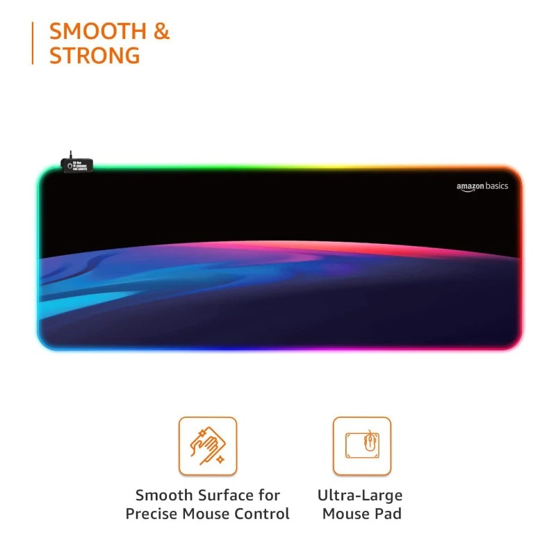 amazon basics RGB Light Gaming Mouse Pad Desk Mat for Computer Laptop | Stitched Embroidery Edges | Non-Slip Rubber Base | Extended Keyboard Mouse Pad for Office & Home (795mm x 298mm x 3.45mm) amazon basics RGB Light Gaming Mouse Pad Desk Mat for Computer Laptop | Stitched Embroidery Edges | Non-Slip Rubber Base | Extended Keyboard Mouse Pad for Office & Home (795mm x 298mm x 3.45mm)