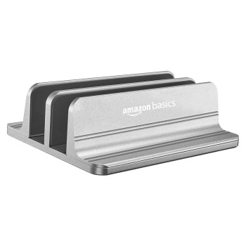 amazon basics Vertical Laptop Stand with Adjustable Dock and Dual Slots, Compatible with All Laptops Up to 20.3 (Aluminium, Grey)