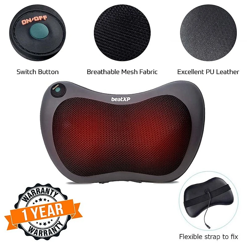 beatXP Deep Heal Pillow Shiatsu Infrared Heat Therapy Massager with 3 Mode Settings | Deep Tissue Massager for Shoulder, Neck and Back Pain Relief beatXP Deep Heal Pillow Shiatsu Infrared Heat Therapy Massager with 3 Mode Settings | Deep Tissue Massager for Shoulder, Neck and Back Pain Relief