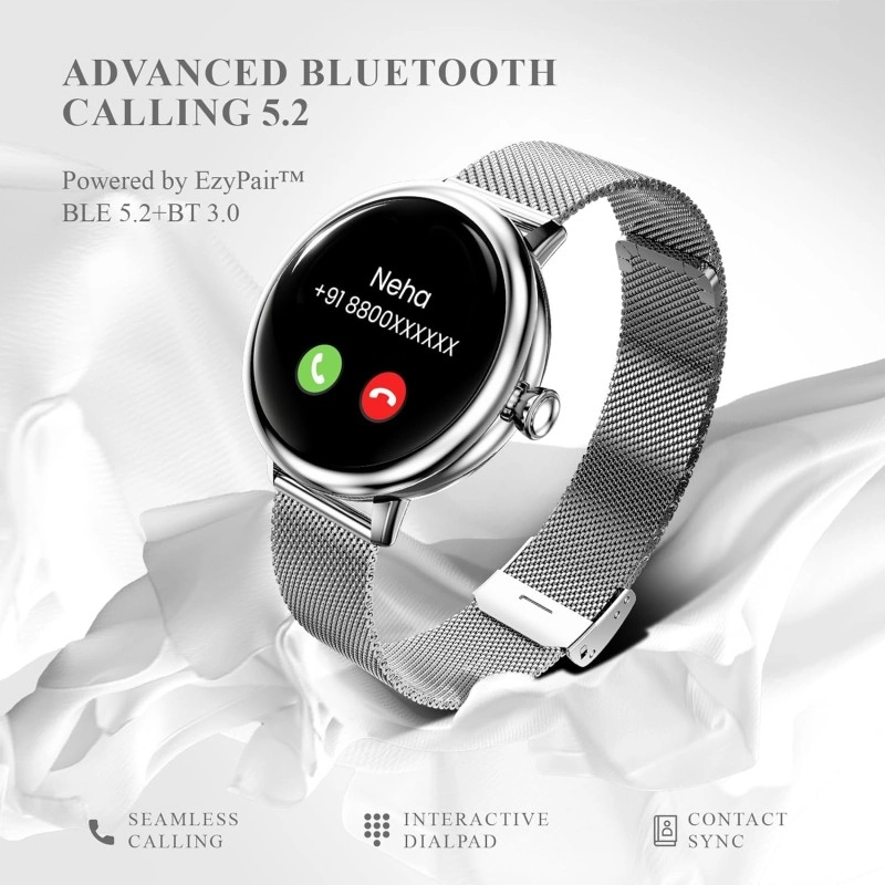 beatXP Eva 1.2" Super AMOLED Display, Bluetooth Calling Smart Watch for Women, Metal Body, 360 * 360px, Menstrual Tracker, 100+ Sports Modes, 24/7 Health Tracking, Rotary Crown, IP68 (Gold) (Unbox)