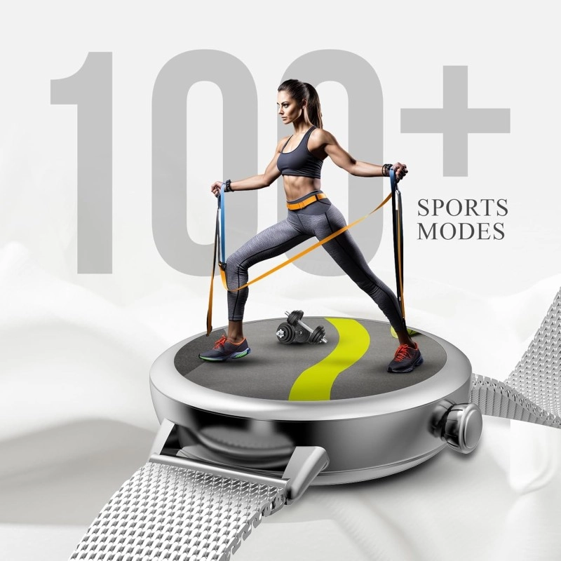beatXP Eva 1.2" Super AMOLED Display, Bluetooth Calling Smart Watch for Women, Metal Body, 360 * 360px, Menstrual Tracker, 100+ Sports Modes, 24/7 Health Tracking, Rotary Crown, IP68 (Gold) (Unbox)