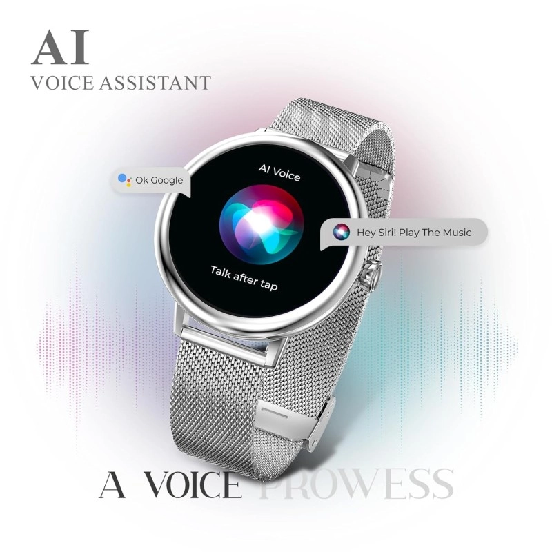 beatXP Eva 1.2" Super AMOLED Display, Bluetooth Calling Smart Watch for Women, Metal Body, 360 * 360px, Menstrual Tracker, 100+ Sports Modes, 24/7 Health Tracking, Rotary Crown, IP68 (Gold) (Unbox)