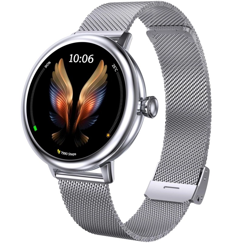 beatXP Eva 1.2" Super AMOLED Display, Bluetooth Calling Smart Watch for Women, Metal Body, 360 * 360px, Menstrual Tracker, 100+ Sports Modes, 24/7 Health Tracking, Rotary Crown, IP68 (Gold) (Unbox)