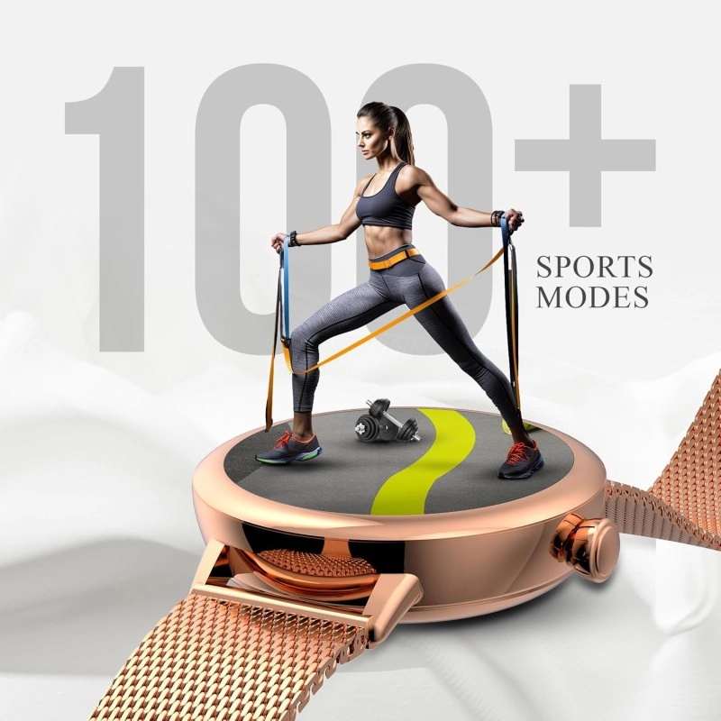 beatXP Eva 1.2" Super AMOLED Display, Bluetooth Calling Smart Watch for Women, Metal Body, 360 * 360px, Menstrual Tracker, 100+ Sports Modes, 24/7 Health Tracking, Rotary Crown, IP68 (Gold) (Unbox)
