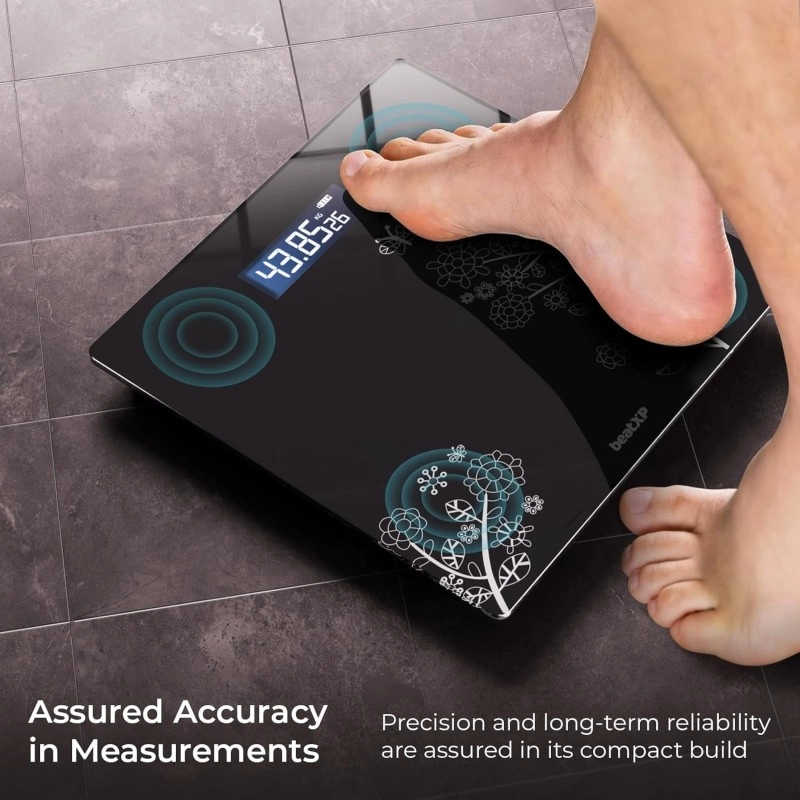 beatXP Floral Digital Bathroom Weighing Scale with LCD Panel & Thick Tempered Glass, Electronic Weight Machine for Human Body - 2 Year Warranty
