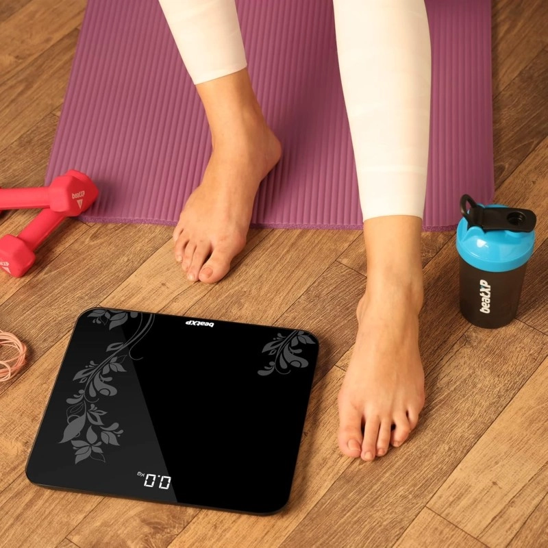 beatXP Gravity Flora Digital Weight Machine For Body Weight with Thick Tempered Glass, Best Bathroom Weighing Scale with LCD Display - 2 Year Warranty