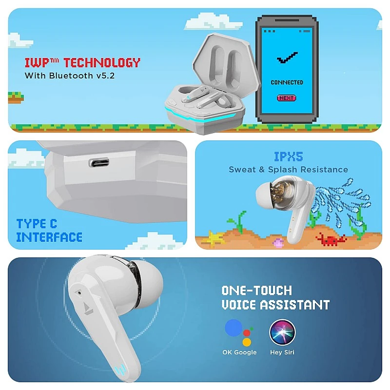 boAt Airdopes 191G True Wireless Earbuds with Quad Mics, for Gaming, 2x6mm Dual Drivers, 30H Playtime (White Siberia) boAt Airdopes 191G True Wireless Earbuds with Quad Mics, for Gaming, 2x6mm Dual Drivers, 30H Playtime (White Siberia)