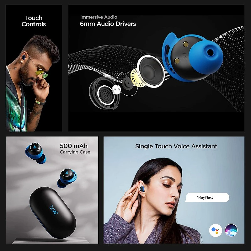 Boat airdopes 441 bluetooth truly wireless in ear earbuds with mic Sporty Blue Boat airdopes 441 bluetooth truly wireless in ear earbuds with mic Sporty Blue