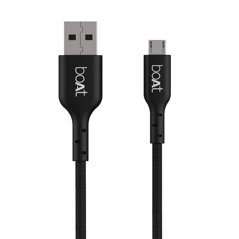 boAt Micro USB 150 Tangle-Free, Sturdy Micro USB Cable with 2A Fast Charging & 480mbps Data Transmission, 10000+ Bends Lifespan & Extended 1.5m Length Black
