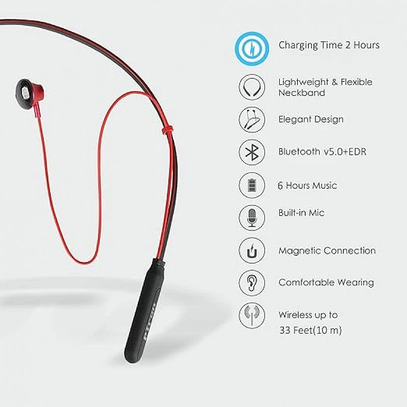 PTron Tangent Pro NeckBand Bluetooth Headset (Red Black In the Ear)