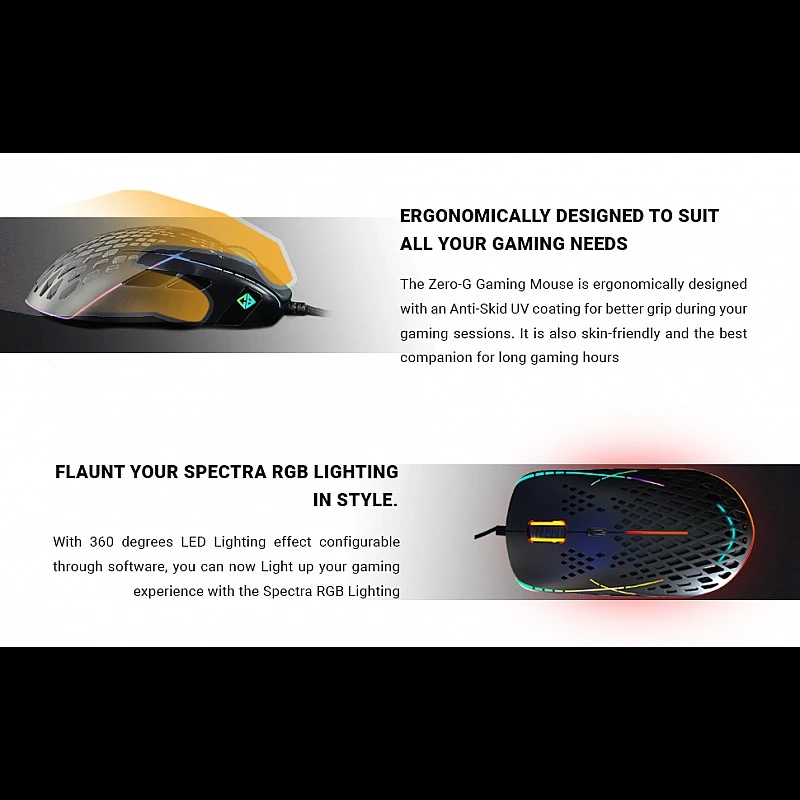Cosmic Byte Zero-G Lightweight RGB 12400 DPI Gaming Mouse with PIXART 3327 Sensor, Ascended Cord, Software Cosmic Byte Zero-G Lightweight RGB 12400 DPI Gaming Mouse with PIXART 3327 Sensor, Ascended Cord, Software