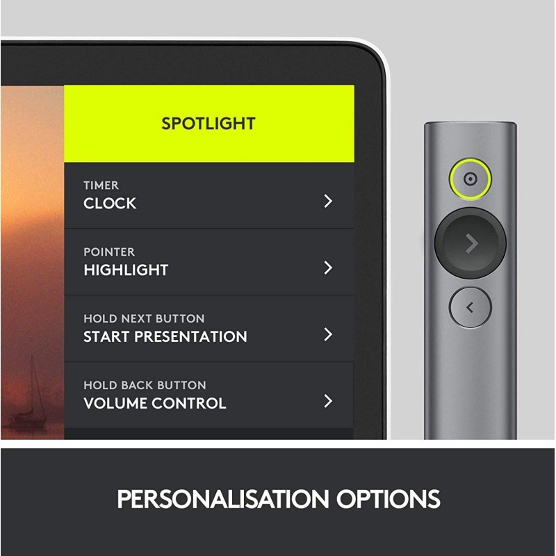 logitech Spotlight Wireless Presentation Remote, 2.4 Ghz and Bluetooth, USB-Receiver, Digital Laser Pointer, 30-Meter Operating Range, Dual Connectivity for Timer PC/Mac/Android/iOS - Gold