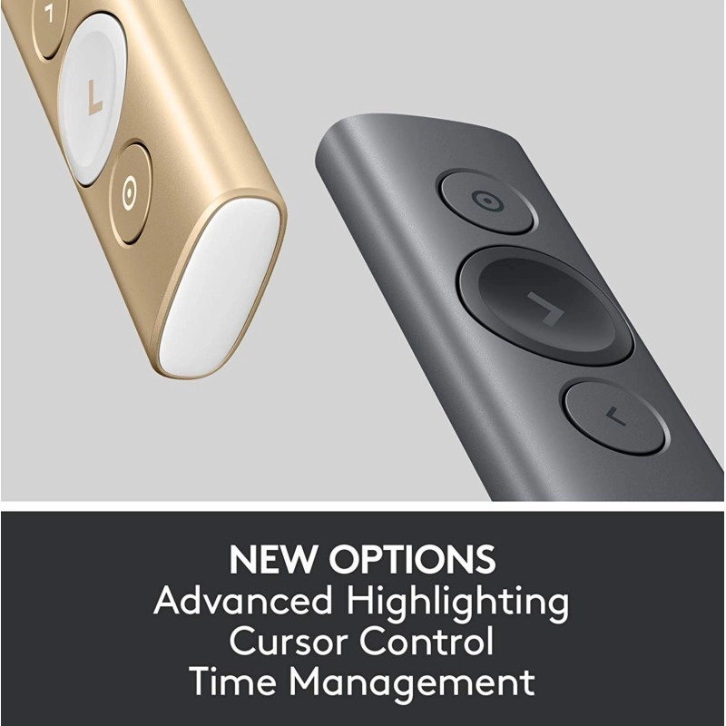 logitech Spotlight Wireless Presentation Remote, 2.4 Ghz and Bluetooth, USB-Receiver, Digital Laser Pointer, 30-Meter Operating Range, Dual Connectivity for Timer PC/Mac/Android/iOS - Gold