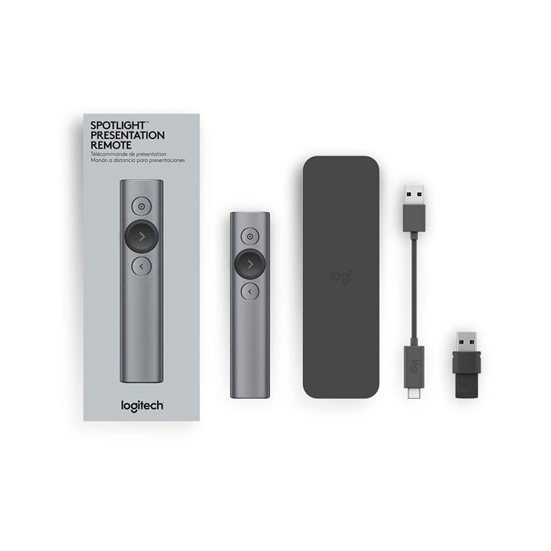 logitech Spotlight Wireless Presentation Remote, 2.4 Ghz and Bluetooth, USB-Receiver, Digital Laser Pointer, 30-Meter Operating Range, Dual Connectivity for Timer PC/Mac/Android/iOS - Gold