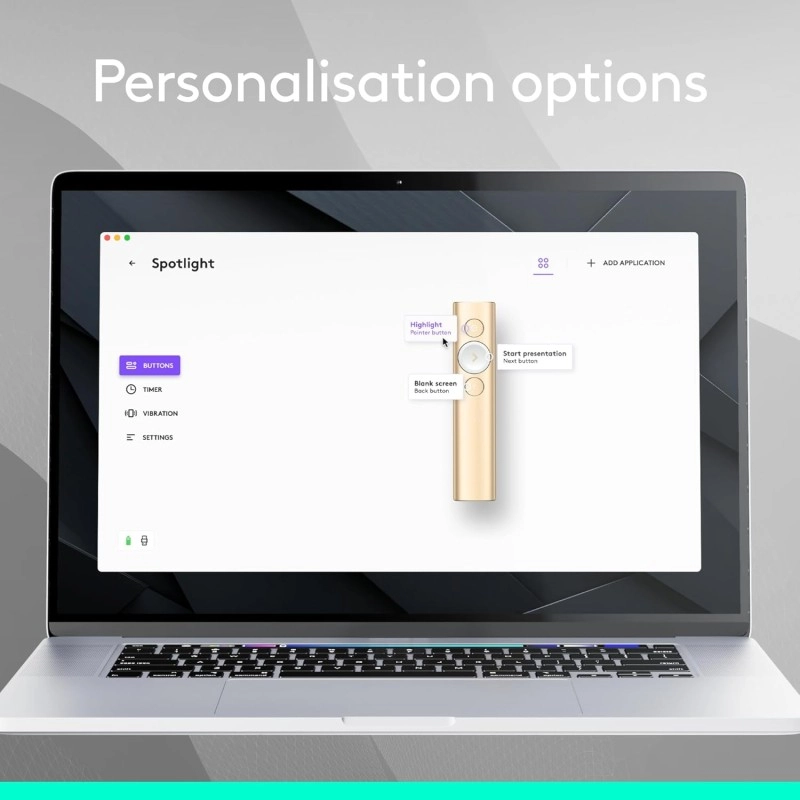 logitech Spotlight Wireless Presentation Remote, 2.4 Ghz and Bluetooth, USB-Receiver, Digital Laser Pointer, 30-Meter Operating Range, Dual Connectivity for Timer PC/Mac/Android/iOS - Gold