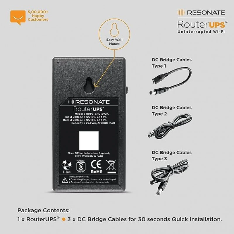 RESONATE RouterUPS CRU12V2A | Zero Drop | UPS for WiFi Router RESONATE RouterUPS CRU12V2A | Zero Drop | UPS for WiFi Router