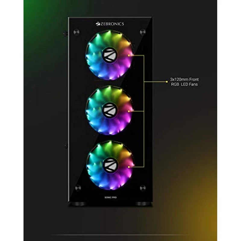 Zebronics Zeb-Sonic PRO Premium Gaming Cabinet Comes with Tempered Glass Front & Side Panel,120mm Rear & Front RGB LED Fan Zebronics Zeb-Sonic PRO Premium Gaming Cabinet Comes with Tempered Glass Front & Side Panel,120mm Rear & Front RGB LED Fan