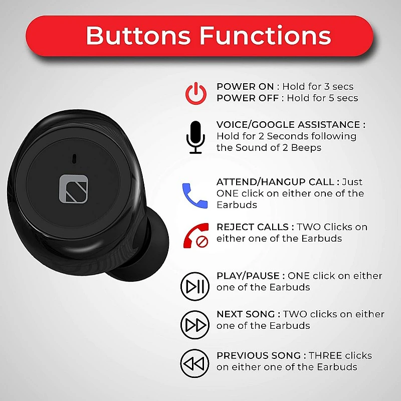 SYVO BassTwins IPX4 in-Ear True Wireless Bluetooth 5.0 Headphones (TWS) with Mic - (Black) SYVO BassTwins IPX4 in-Ear True Wireless Bluetooth 5.0 Headphones (TWS) with Mic - (Black)
