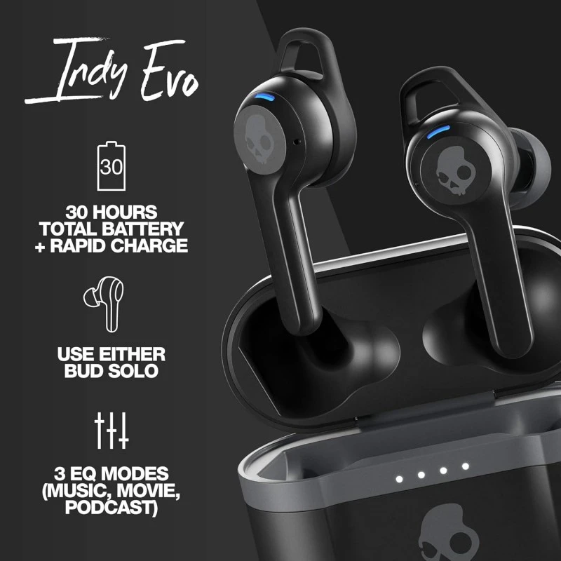 Skullcandy Indy Evo Truly Wireless Bluetooth in Ear Earbuds with Mic (Black)- Skullcandy Indy Evo Truly Wireless Bluetooth in Ear Earbuds with Mic (Black)-