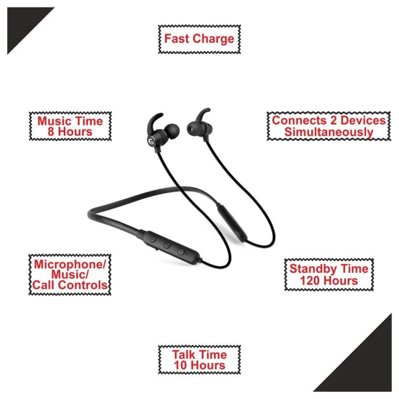 Matlek Fast Charging Bluetooth Earphone Wireless Headphone Neckband Sweat Proof Matlek Fast Charging Bluetooth Earphone Wireless Headphone Neckband Sweat Proof