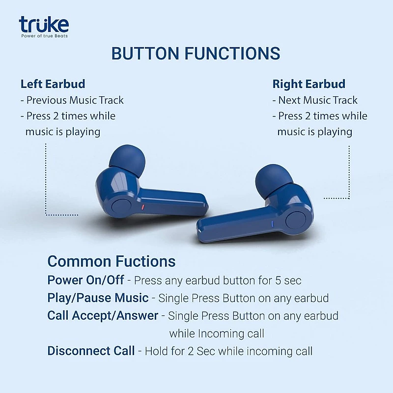 truke Fit Buds Bluetooth Truly Wireless in Ear Earbuds with Mic (TWS)-Blue truke Fit Buds Bluetooth Truly Wireless in Ear Earbuds with Mic (TWS)-Blue