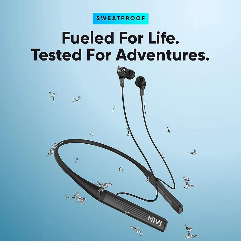 Mivi Collar 2B Bluetooth Wireless in Ear Earphones, 24 Hours Playtime, IPX7 Water Proof, Booming Bass, Magnetic Buds, Bluetooth 5.0 with mic (Black)