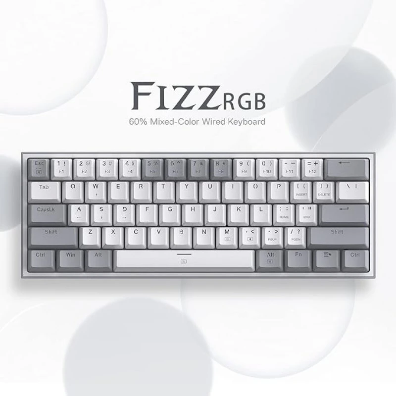 Redragon K617 Fizz 60% Wired RGB Gaming Keyboard, 61 Keys Compact Mechanical Keyboard w/White and Grey Color Keycaps Redragon K617 Fizz 60% Wired RGB Gaming Keyboard, 61 Keys Compact Mechanical Keyboard w/White and Grey Color Keycaps