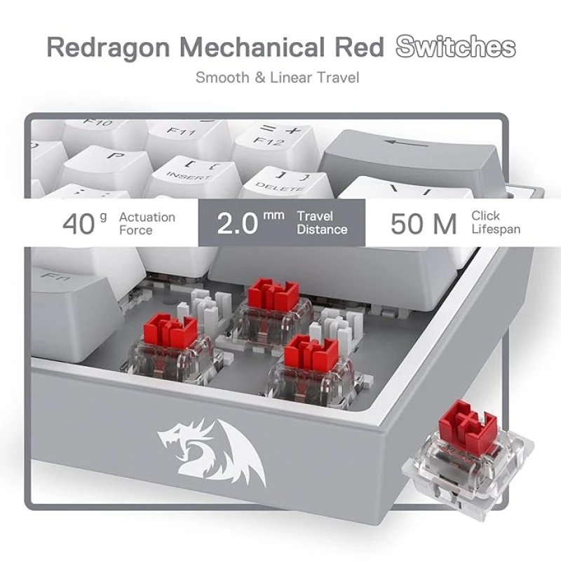 Redragon K617 Fizz 60% Wired RGB Gaming Keyboard, 61 Keys Compact Mechanical Keyboard w/White and Grey Color Keycaps Redragon K617 Fizz 60% Wired RGB Gaming Keyboard, 61 Keys Compact Mechanical Keyboard w/White and Grey Color Keycaps