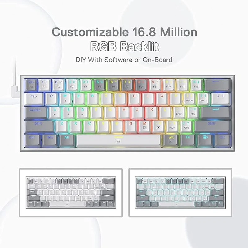 Redragon K617 Fizz 60% Wired RGB Gaming Keyboard, 61 Keys Compact Mechanical Keyboard w/White and Grey Color Keycaps Redragon K617 Fizz 60% Wired RGB Gaming Keyboard, 61 Keys Compact Mechanical Keyboard w/White and Grey Color Keycaps