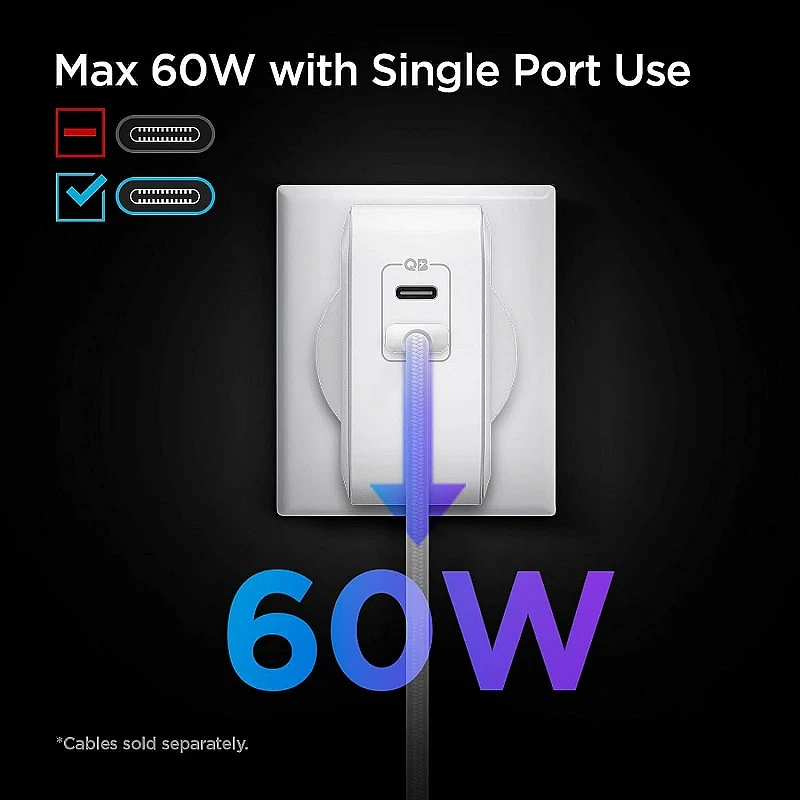 Spigen PE2007 70W GaN Dual Port Fast iPhone Wall Charger- White Spigen PE2007 70W GaN Dual Port Fast iPhone Wall Charger- White