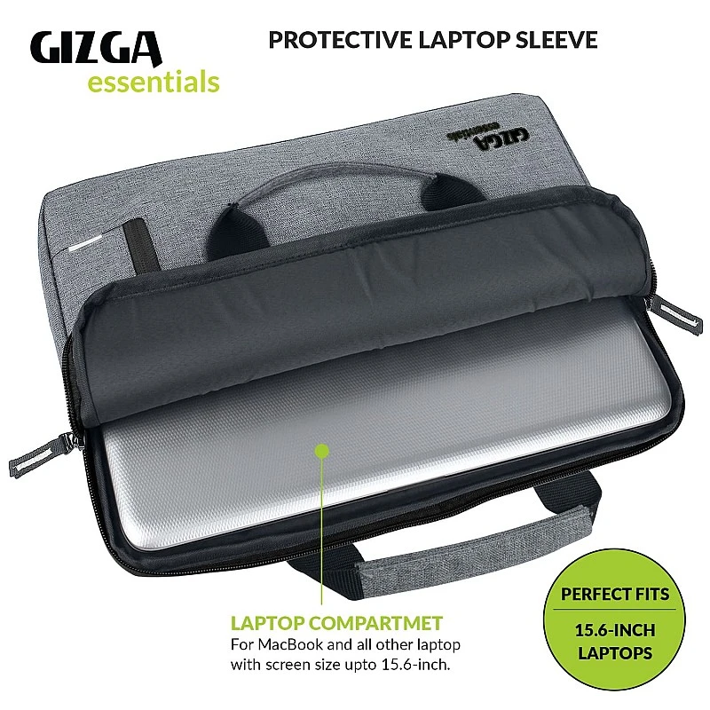 Gizga Essentials Laptop Bag Sleeve Case Cover Pouch with Handle for 15.6 inches Laptop, Padded Laptop Compartment, Premium Zipper Closure Water Repellent Nylon Fabric, Grey Gizga Essentials Laptop Bag Sleeve Case Cover Pouch with Handle for 15.6 inches Laptop, Padded Laptop Compartment, Premium Zipper Closure Water Repellent Nylon Fabric, Grey