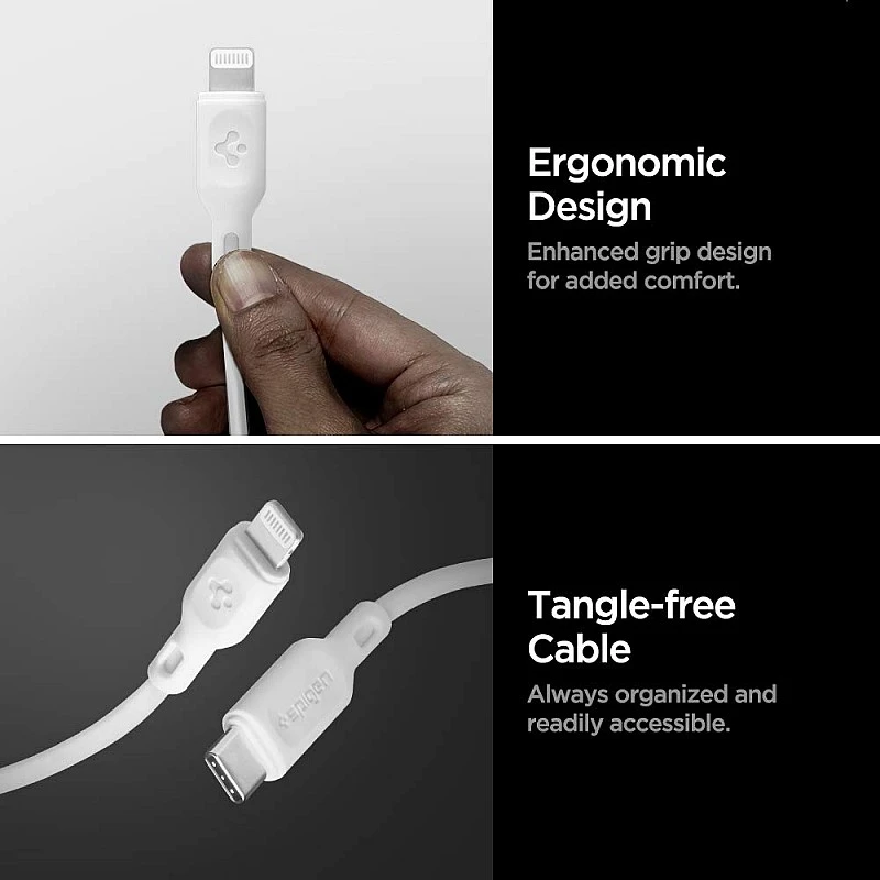 Spigen Apple MFi Certified USB C to Lightning Charge Sync Cable 1.0 Meters - White Spigen Apple MFi Certified USB C to Lightning Charge Sync Cable 1.0 Meters - White