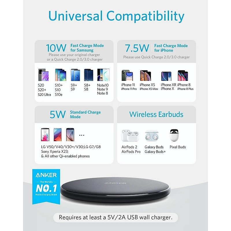 Anker Wireless Charger,313 Wireless Charger(Pad)Qi-Certified 10W Max For Iphone 12/12 Pro/12 Mini/12 Pro Max,Se 2020,11,Airpods(No Ac Adapter,Not Compatible With Magsafe Magnetic Charging)Black Anker Wireless Charger,313 Wireless Charger(Pad)Qi-Certified 10W Max For Iphone 12/12 Pro/12 Mini/12 Pro Max,Se 2020,11,Airpods(No Ac Adapter,Not Compatible With Magsafe Magnetic Charging)Black